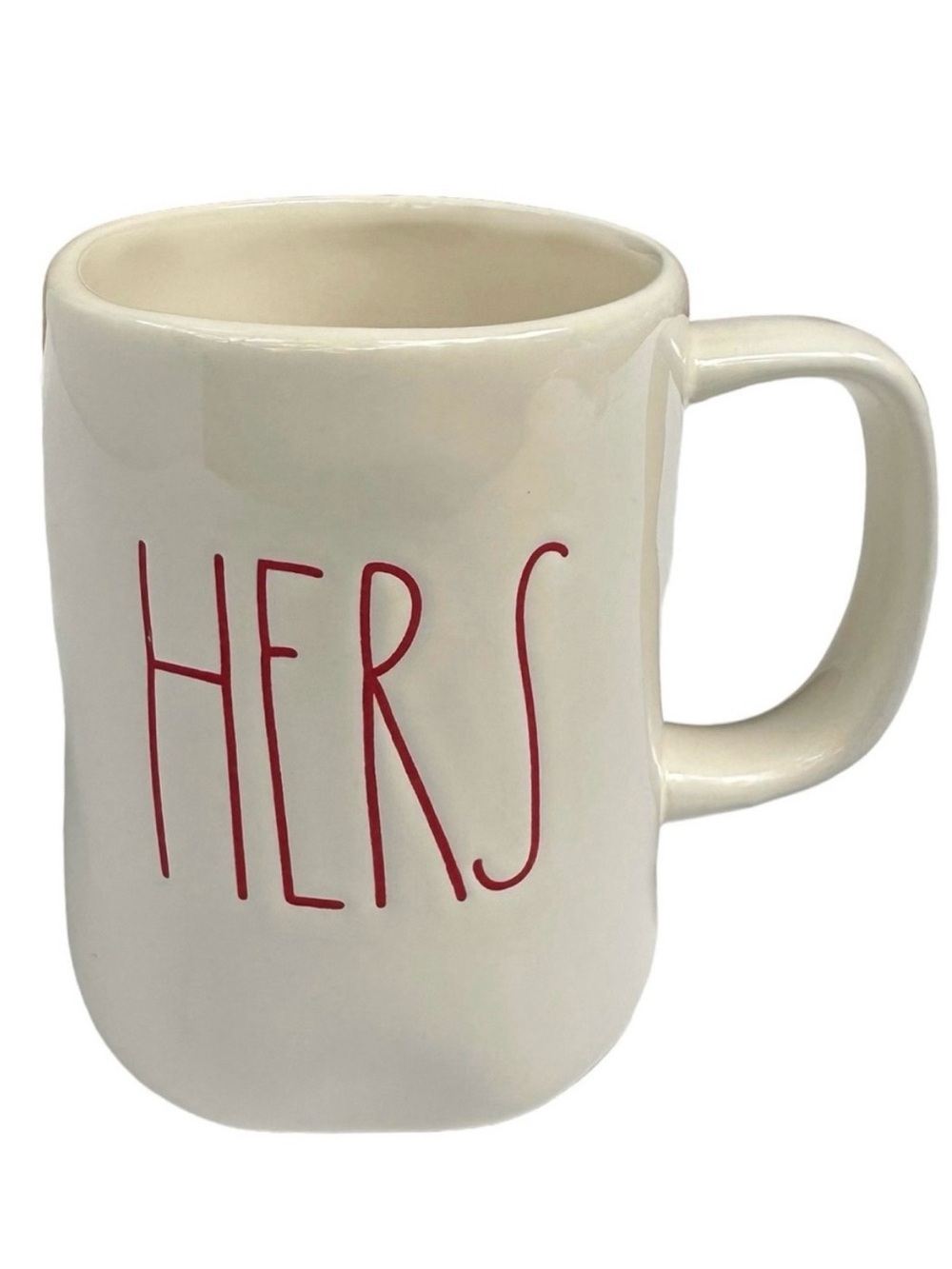 Rae Dunn HERS Mug White Red Large Long Letters Ceramic Coffee Tea NWT 2017 OG
